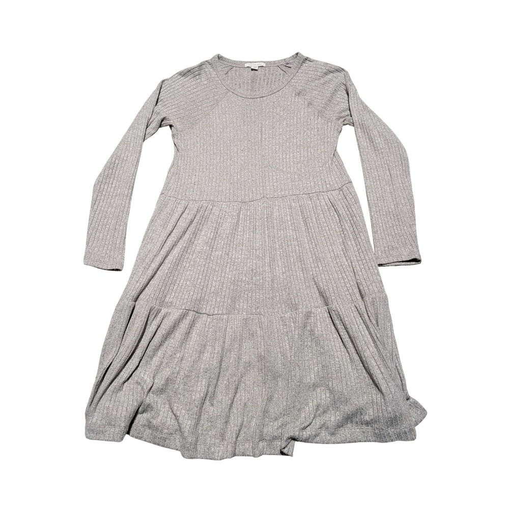 American Eagle Womens Gray Ribbed Tiered Long Sleeve Knit Mini Dress Size M
